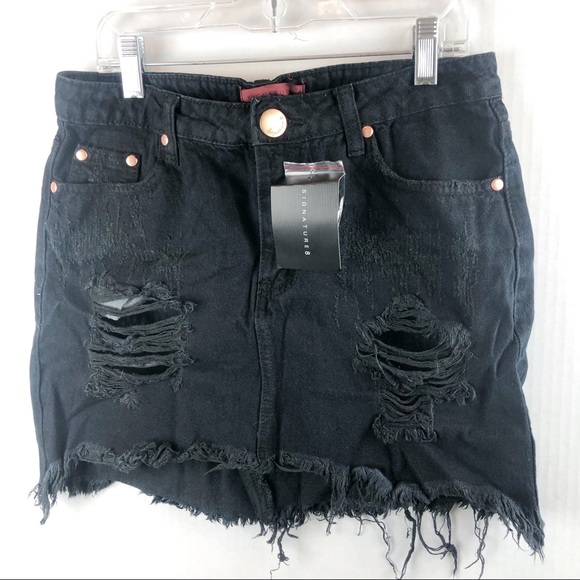 black jean skirt ripped
